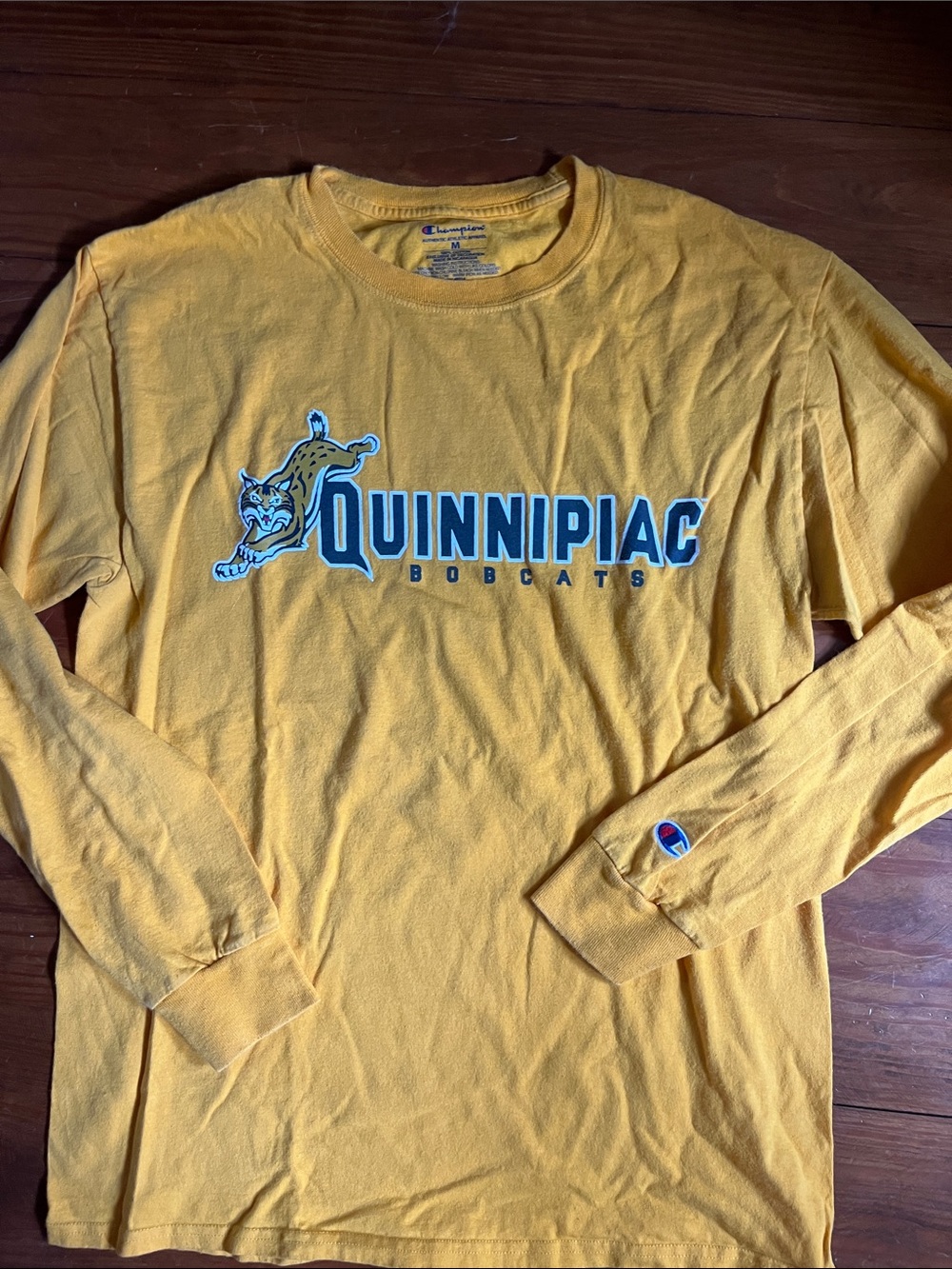 Champion Quinnipiac Bobcats Long Sleeve Tee - Gold with Blue & White Logo
